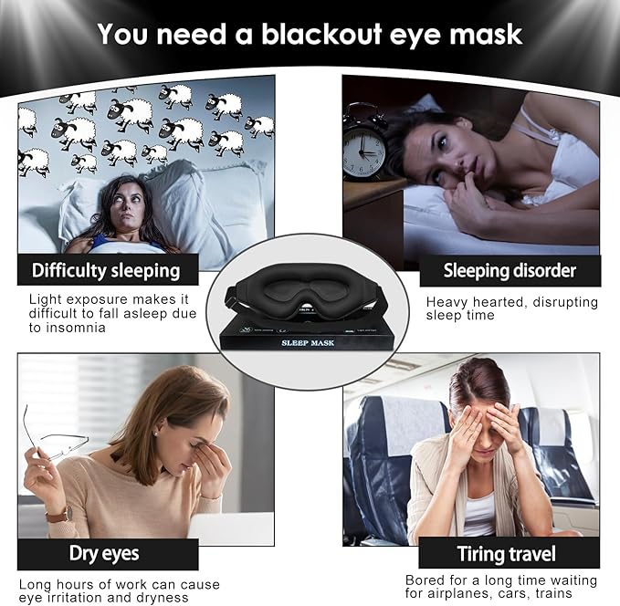 3D Advanced Eye Mask for Sleeping,Soft and Lightweight Sleep mask,Sleep Eye Mask for Men Women,lash Sleeping mask for lash Extensions (Black)