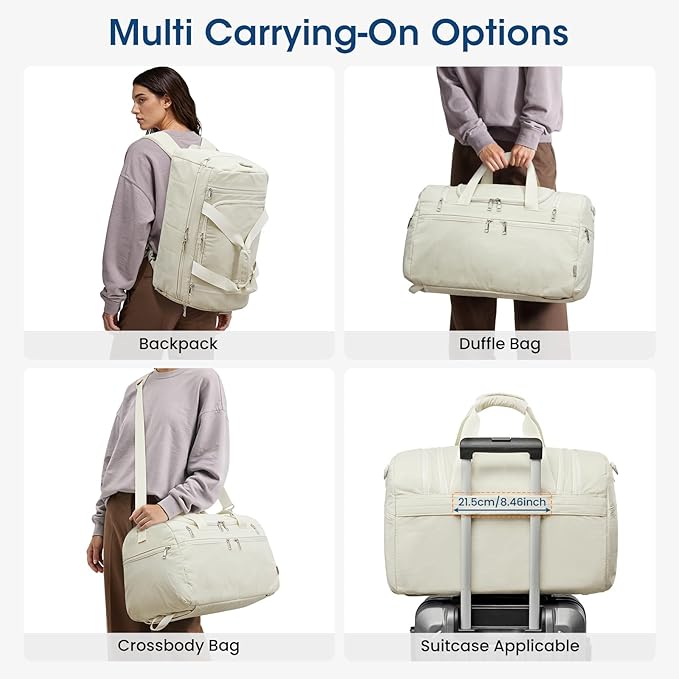 G4Free 45L Travel Duffle Bag for Women Men 3 in 1 Duffel Bags with Shoes Compartment Gym Backpack for Weekender Overnight, Beige