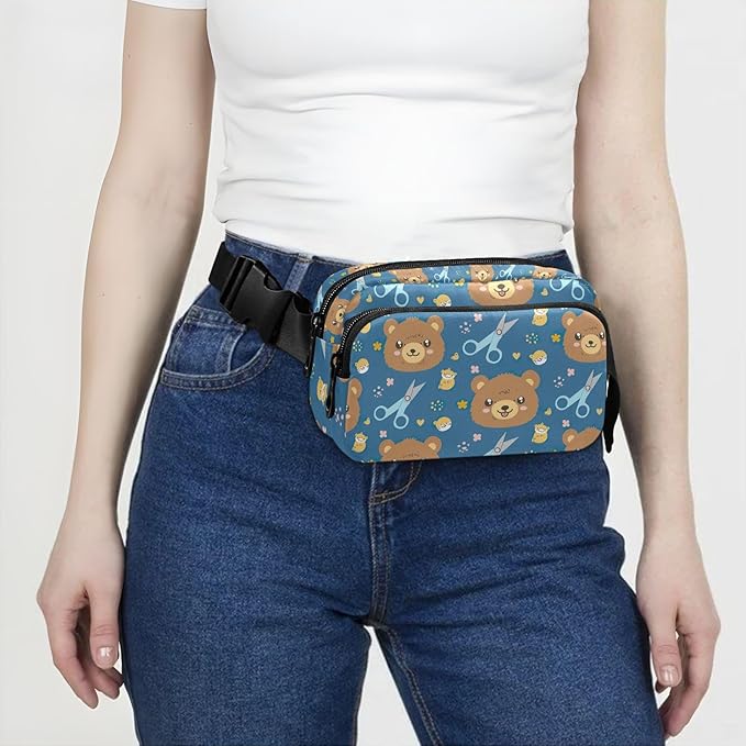 Kawaii Bear Scissors Fanny Pack for Women Men Water Resistant Fashion Waist Packs with Adjustable Strap Belt Bag for Travel Workout Jogging Hiking 21219453