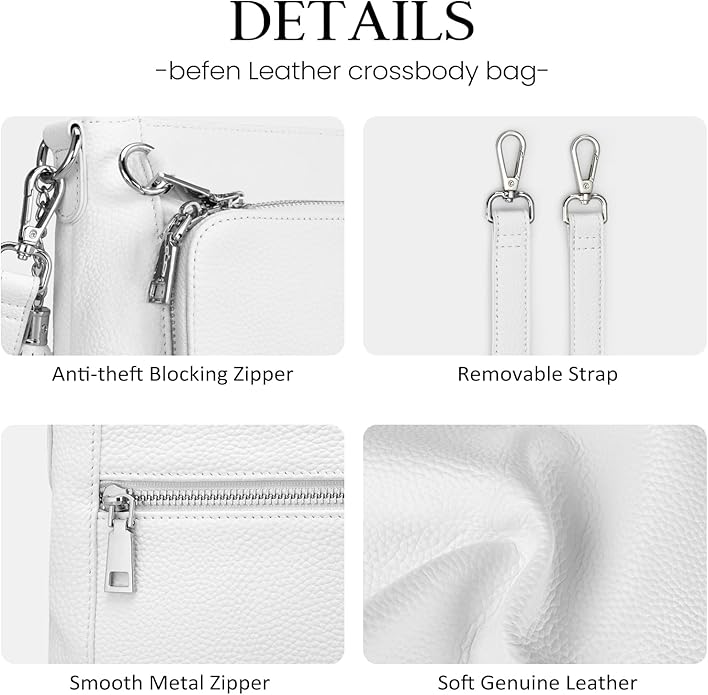 befen Anti Theft Genuine Leather Crossbody Bags for Women Handbags and Shoulder Basg with Built in Wallet RFID Leather Purse