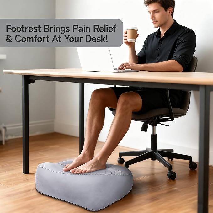 Travel Foot Rest Pillow, Soft Flocking Pillow, Flights Relax Cushion Ottomans Leg Up for Office, Home Relax, Camping and Travel Use (Gray)