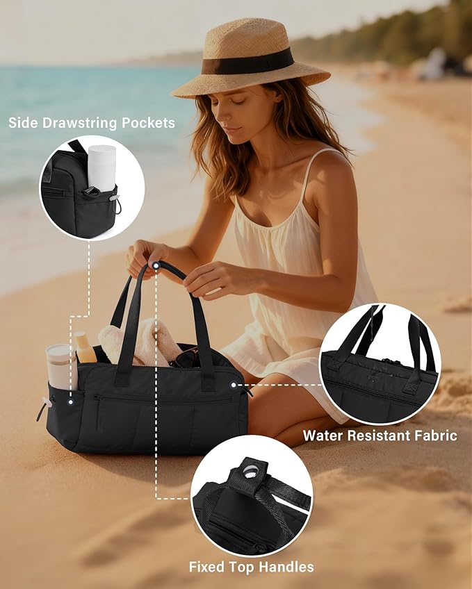 Ceneda Small Gym Bag for Women, Quilted Puffer Tote with Wet Pocket & Coin Purse, Lightweight Mini Sports Travel Duffle with Crossbody Strap, Water-Resistant for Workout, Yoga, Daily Commute