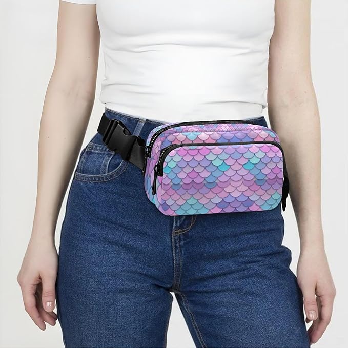 Colorful Mermaid Scale Fanny Pack for Women Men Water Resistant Fashion Waist Packs with Adjustable Strap Belt Bag for Travel Workout Jogging Hiking 21219388