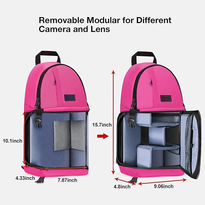 MOSISO Camera Sling Bag, DSLR/SLR/Mirrorless Camera Case Shockproof Photography Camera Backpack with Tripod Holder & Removable Modular Inserts Compatible with Canon/Nikon/Sony/Fuji, Bright Rose