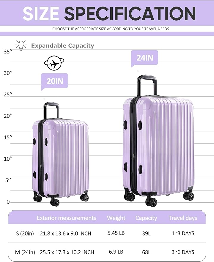 Carry on Luggage - Airline Approved Suitcases with Spinner Wheels, Built-In TSA Lock,Hard Shell Expandable Suitcases