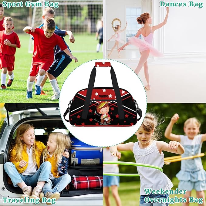 Custom Name Red Black Golf Boy Gym Travel Duffle Bag with Front Zipper Pocket Personalizedfor Sports Bag for Overnight, Weekender, Carry On,Workout & Dance, 18.9 * 8.7 * 10.6 in