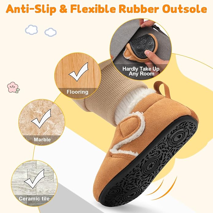 JOINFREE Toddler Slippers Boys Girls Adjustable House Shoes Barefoot Sock Shoes with Rubber Sole Baby Comfort Warm Indoor Outdoor Walking Shoe