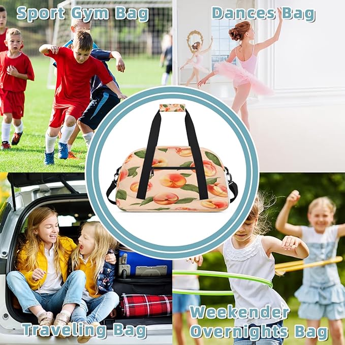 Gym Bag for Women Men, Peach Pattern Travel Duffle Bags for Dance Ballet Overnight, Carry-On Weekender Bag with Detachable Shoulder Strap