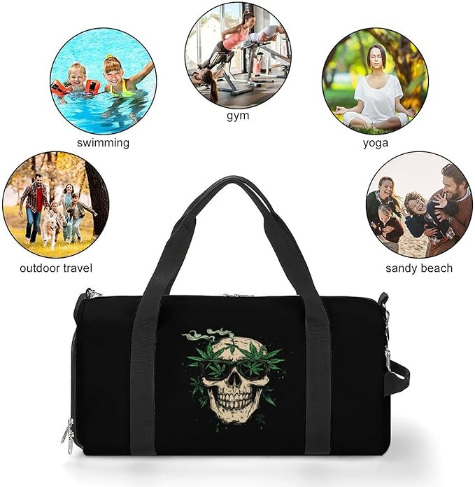 Weed Skull Gym Bag Travel Duffle Bag Workout Sports Bag with Shoe Compartment