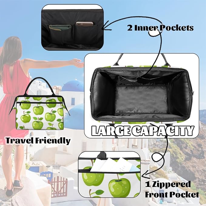 Green Apples Overnight Weekender Bag for Women Men Travel Duffel Bags Waterproof Luggage Carry on Sports Yoga Gym Bag