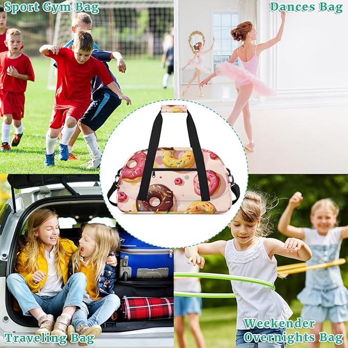 Doughnuts Print Kids-Duffel-Bags Gymnastics Dance Bag Carry-On Overnight Travel Gym Lightweight Dance Sports Bags For Girls Boys Kids,
