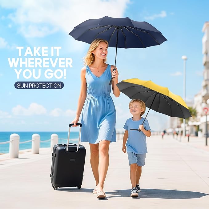 Travel Compact Umbrella, Folding Travel Umbrella for Rain and Shine Small, Windproof Automatic Open/Close, Portable Umbrellas