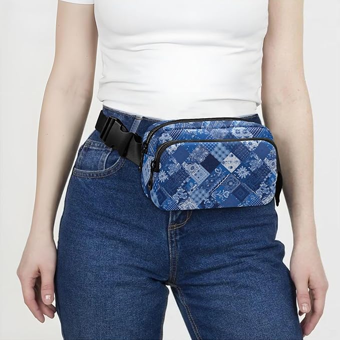 Blue Paisley Bandannas Fanny Pack for Women Men Water Resistant Fashion Waist Packs with Adjustable Strap Belt Bag for Travel Workout Jogging Hiking 21218038