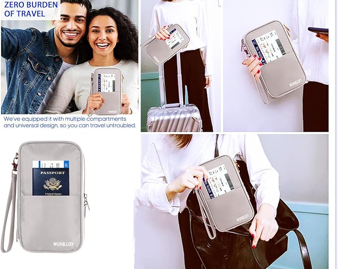 Multifunctional, Practical, RFID Family Passport Holder, Travel Wallet (gray), Travel document Organizer, Passport Bag, Three-layer Design, Multiple Pockets,Big Storage