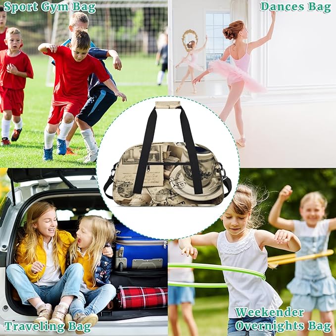 Vintage Coffee Kids-Duffel-Bags Gymnastics Dance Bag Carry-On Overnight Travel Gym Lightweight Dance Sports Bags For Girls Boys Kids,