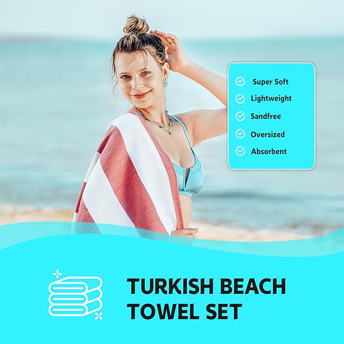 HAVLULAND Beach Towels Oversized 72x40, Sand Free Turkish Beach Towel, Extra Large Soft Pool Towels, Super Absorbent Bath Towels - Set of 4 Multi Color