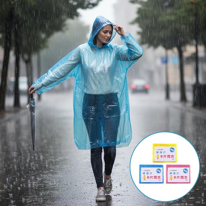 10 Pack Clear Rain Ponchos for Adults Disposable Clear Extra Long Emergency Poncho with Hood Ponchos Unisex Waterproof Raincoat for Outdoor Activities, Camping, Concerts Essentials, Random Colors