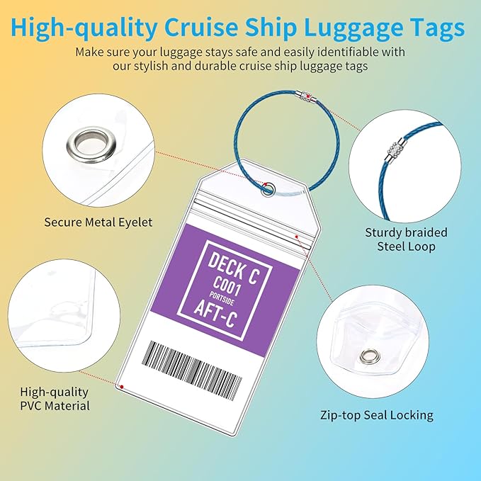 8 Pcs Carnival Cruise Luggage Tag Holders with 4 Pcs Cruise Lanyards, Cruise Luggage Tag Holder & Cruise Lanyard with Ship Card Holder for Princess, NCL, MSC, Costa 2025-2026, Cruise Ship Essentials
