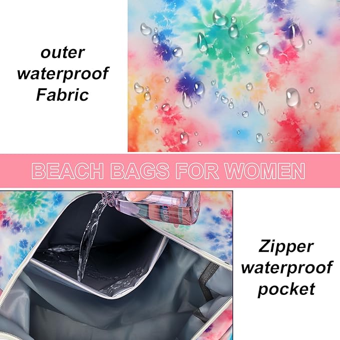LEDAOU Beach Bag Waterproof Sandproof Women Beach Tote Pool Bag with Zipper for Swim Gym Grocery Travel with Wet Pocket | Sandproof, with Zipper, for Gym, Grocery, Travel, with Wet Pocket