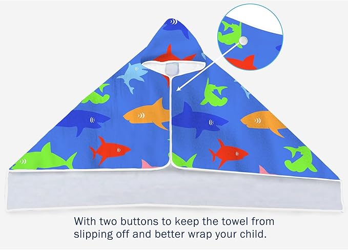 Bonsai Tree Summer Bright Hooded Beach Towel, Sharks Lover Kids Poncho Towel for Boys Girls, Quick Dry 30''x50” Bath Towel for Pool Swiming Boys Gifts