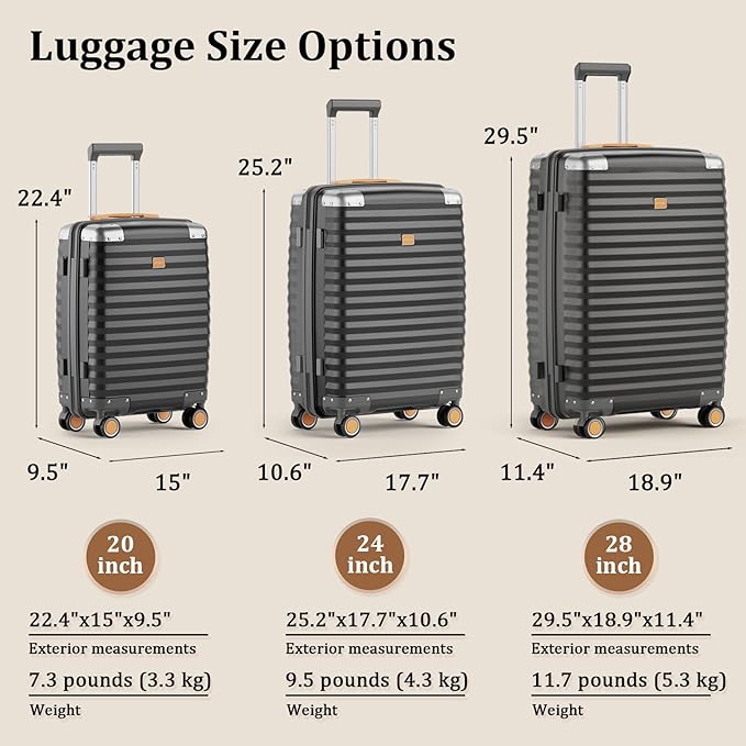 Joyway 20 Inch Carry On Luggage Airline Approved, PP Hardside Carry On Suitcase with Spinner Wheels and TSA Lock, Lightweight Luggage with Anti-Collision Corner (Grey, 20 Inch)