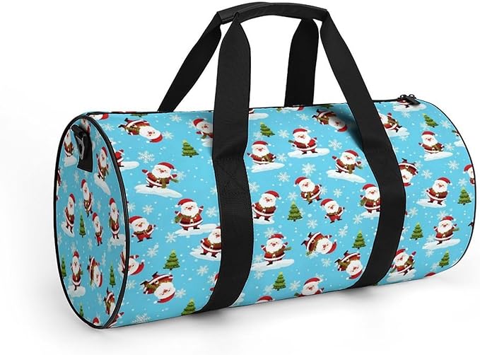 Gym Sports Travel Workout Bag Christmas Santa Claus Blue Dance Gymnastics Bag Lightweight Carry On Bags Foldable Overnight Bags