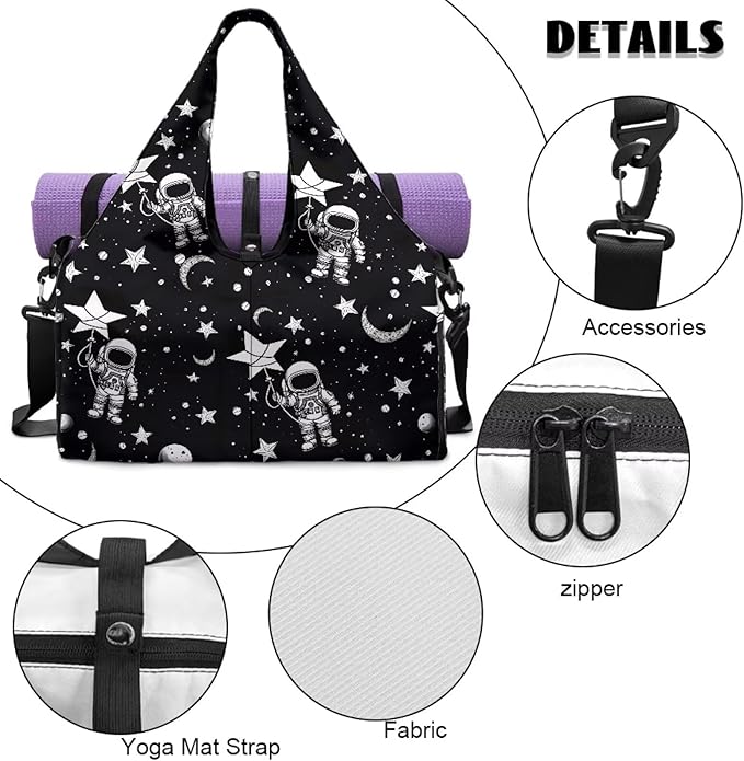 Gym Sports Duffle Bag with Shoe Compartment, Wet Dry Storage Pockets, Mens Travel Bag Yoga Mat Portable Weekender Bags for Camping Fishing Cycling