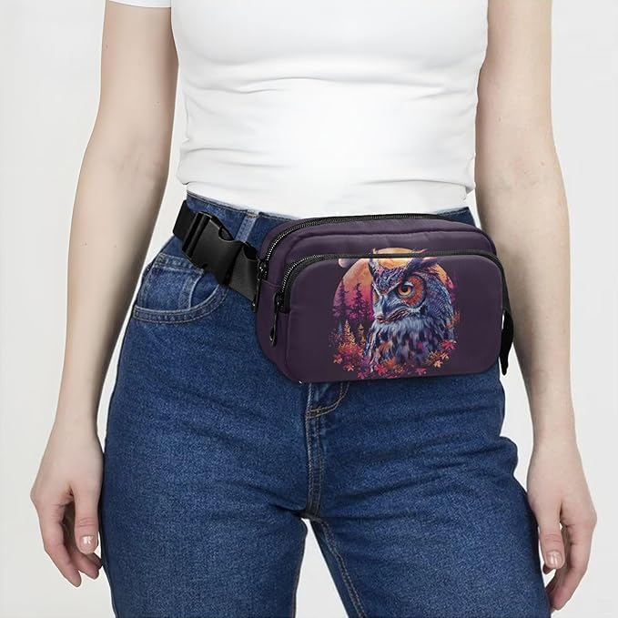 Forest Moon Owl Fanny Pack for Women Men Water Resistant Fashion Waist Packs with Adjustable Strap Belt Bag for Travel Workout Jogging Hiking 21220079