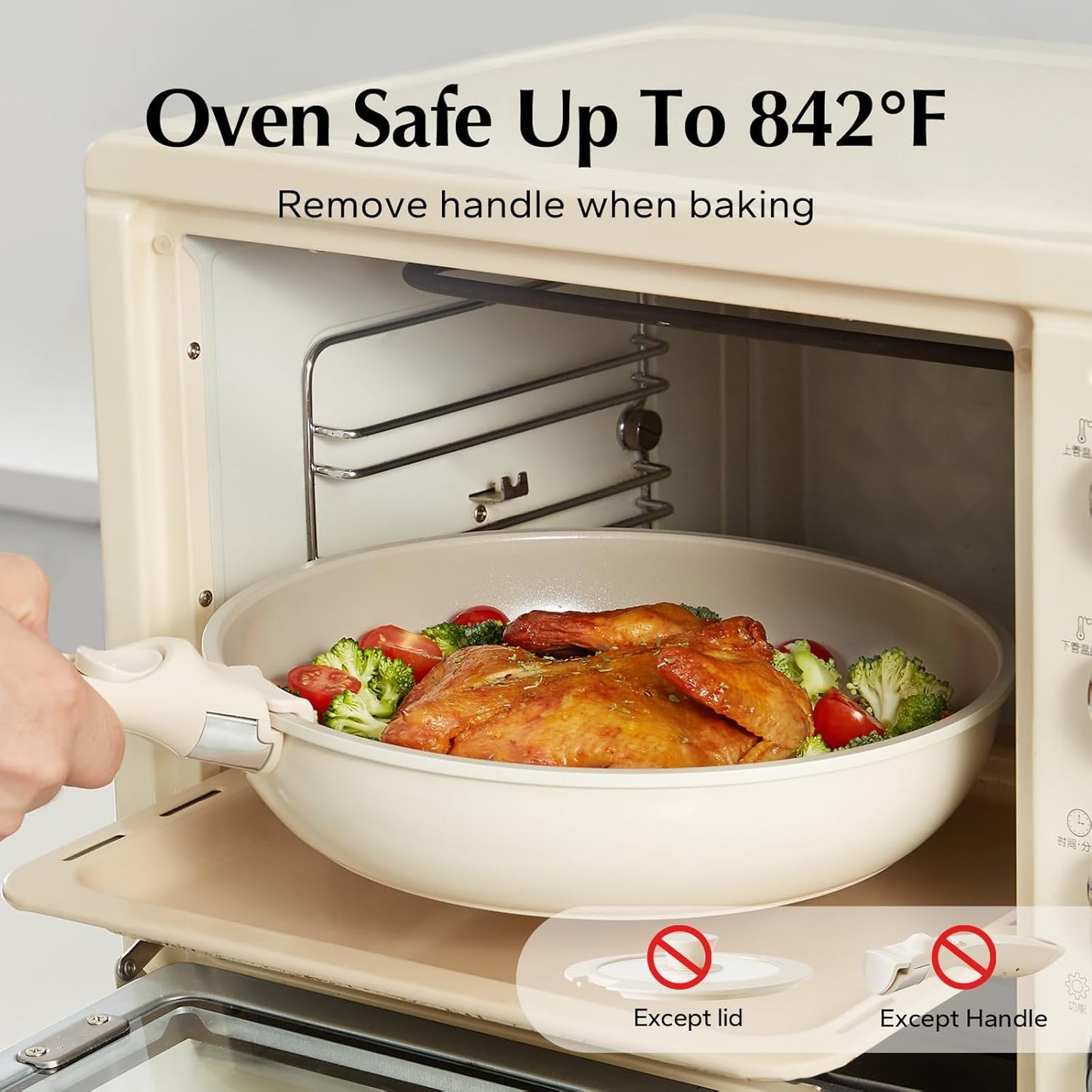 Redchef Ceramic Pots and Pans Set, Nonstick Kitchen Cookware Set with Detachable Handle, Non Toxic Cookware Set 16pcs, PFAS PFOA & PTFE Free, RV Ceramic Cookware for Camping, Dishwasher/Oven Safe