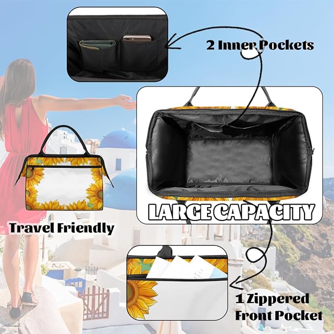 Sunflowers Overnight Weekender Bag for Women Men Travel Duffel Bags Waterproof Luggage Carry on Sports Yoga Gym Bag