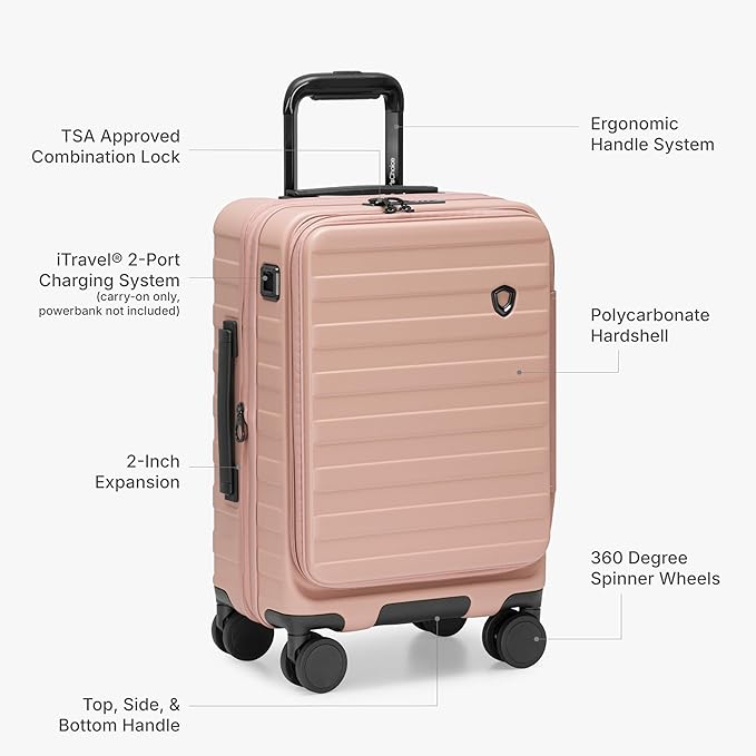 Traveler's Choice Novia Top Opening Expandable Polycarbonate Luggage with Spinner Wheels, Pink, 30-Inch Large