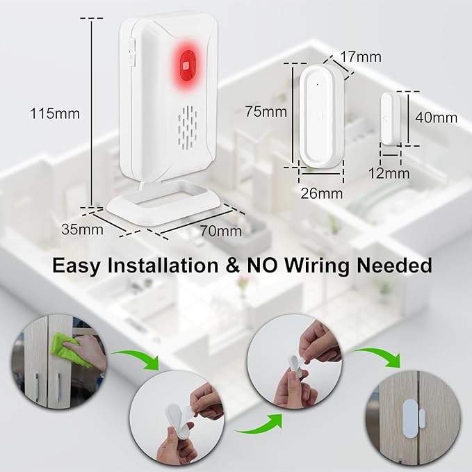 Door Alarms when Opened, GREENCYCLE Door Chimes when Door Opens with 4-Level Adjustable Volume, 600Ft Range, 36Chimes and Mute Mode LED Flashing, for Business/Home/Office/Store