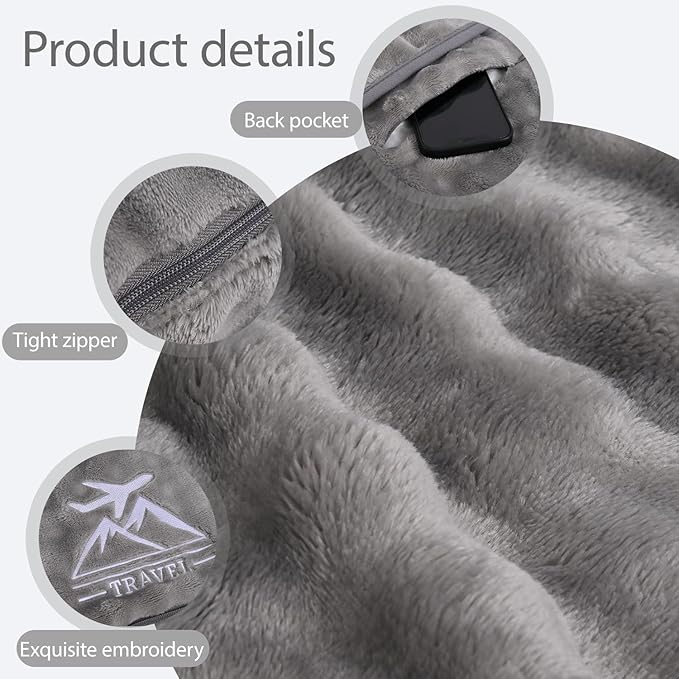 Travel Blanket and Pillow-2-in-1, Ultra-Soft&Compact,Airplane Blanket with Hand Luggage Belt and Backpack Clip,Travelers Accessories Gifts, 61x43 Inches(Gray)