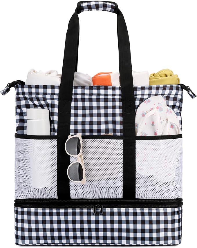 JIANYA Beach Bag Women Waterproof Sandproof Beach Tote Bags with Cooler Top Zipper Large Totes for Pool Travel Daily