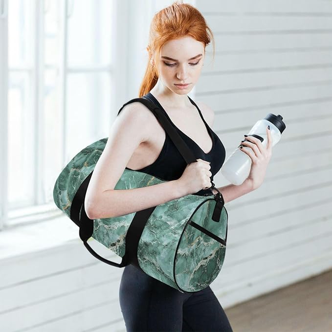 Green Gold Irregular Marble Texture Large Capacity Travel Bag Gym Workout Bag
