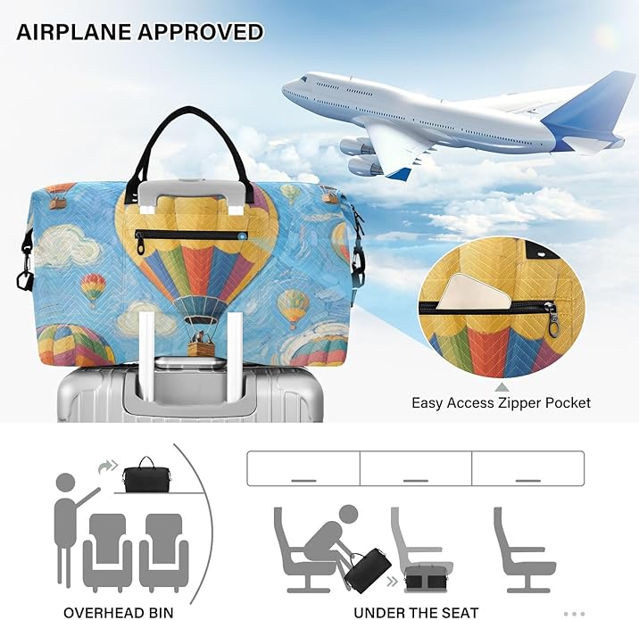 Art Painting Blue Hot Air Balloon Decorative Weekend Bag Sports Gym Bag with Adjustable Strap for Yoga Waterproof bolso de para Hombre
