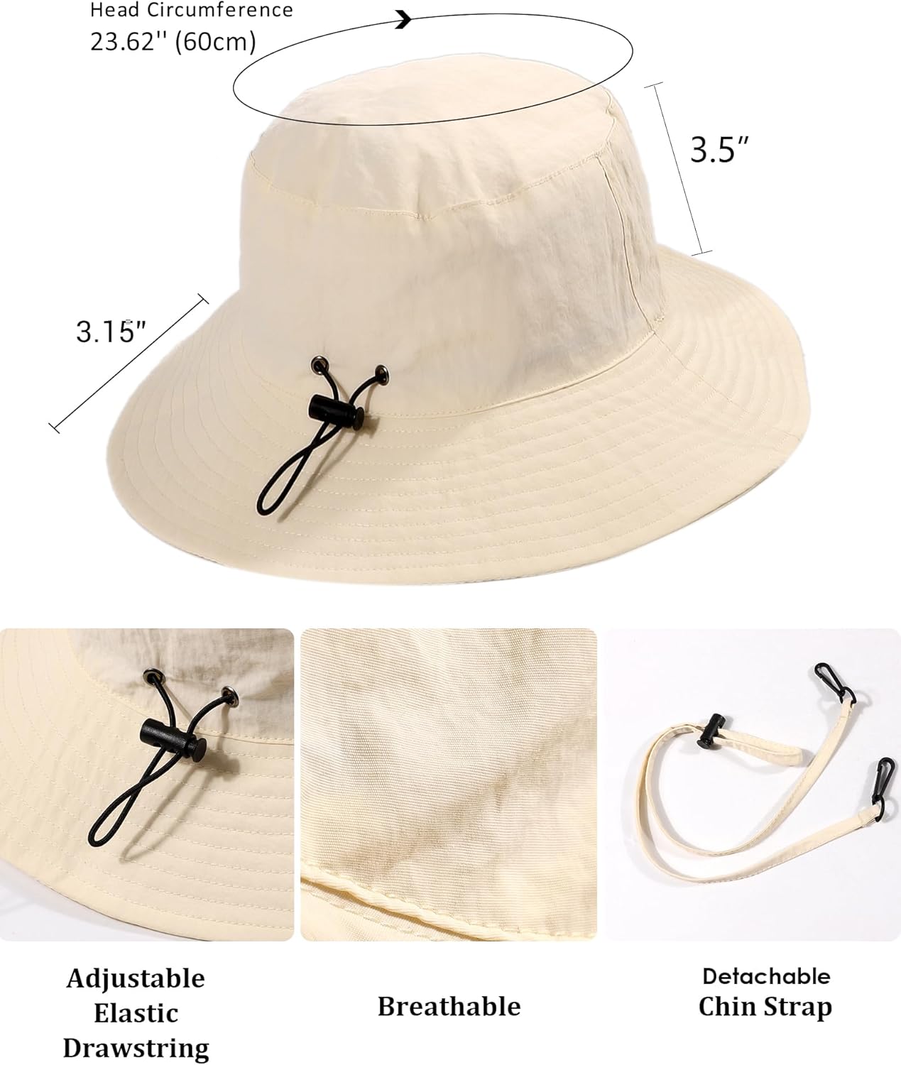 Water-Resistant Sun UPF 50+ Bucket Hat Protection Packable Brimmed Boonie for Women Men Summer Lightweight Hiking Outdoor Cap