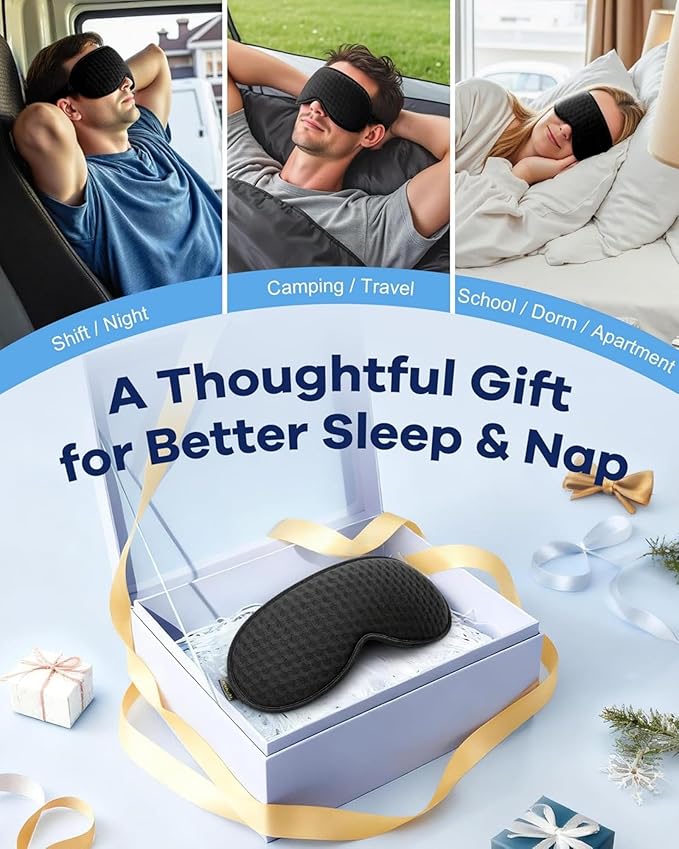 Blackout Weighted Eye Mask for Sleeping: 3D Contoured Gentle-Pressure Sleep Mask for Men & Women - Airplane Travel & Night Shift Essentials, Zero Eye Pressure, Breathable Blindfold, Black