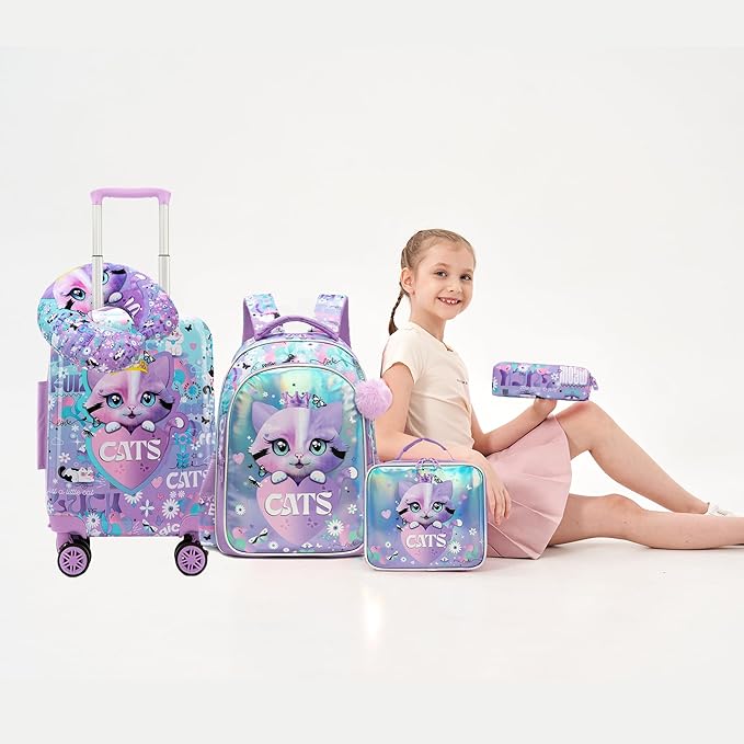 Kids Suitcase Set for Girls Hardside Luggage with Spinner Wheels 5 Piece 16inch Toddler Suitcase for Girls Travel Carry on Luggage Airline Approved