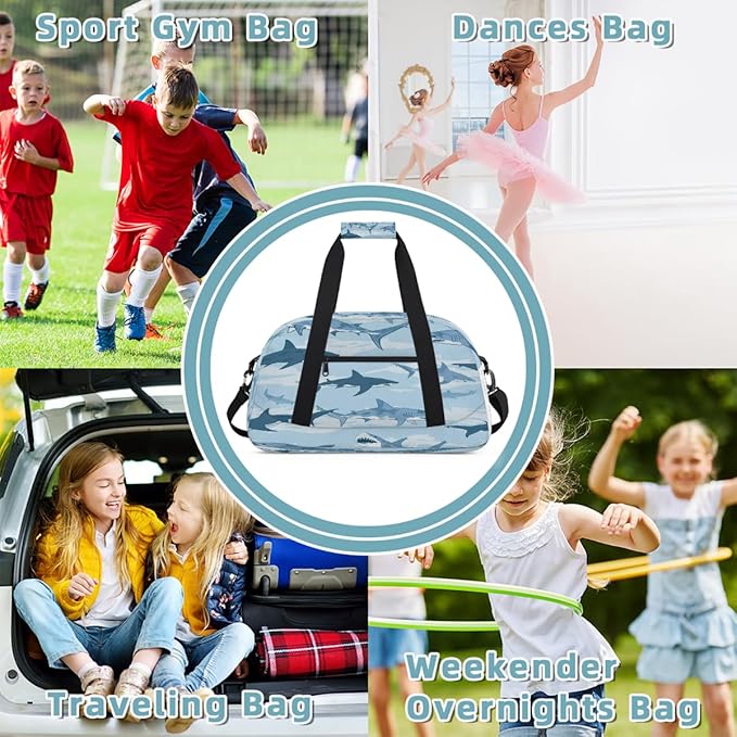 Navy Sharks Swimming Sports Duffel Bags, Water-Resistant Gym Duffle Bag for Men Women, Lightweight Weekender Overnight Bag for Fitness, Workout, Travel