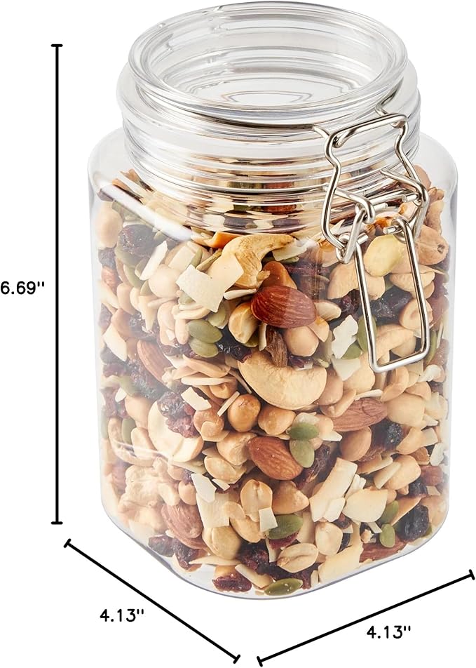 Met Lux 43 Ounce Hinged Food Storage Jars, 20 Airtight Jars With Lids - Rubber Gasket, Wide Mouth, Clear Plastic Square Canisters, Freezable, For Kitchen And Pantry Storage - Restaurantware