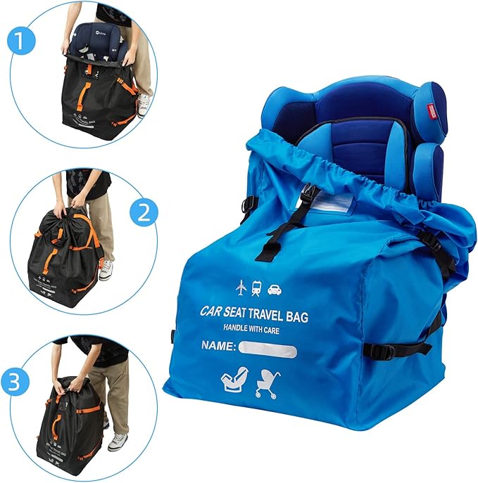 Clearworld Car Seat Travel Bag for Air Travel, Durable Gate Check Bag for Airport,Foldable Baby Stroller Travel Carry Bag, Fits Car Seats, Infant Carriers & Booster,Universal Size(Blue)