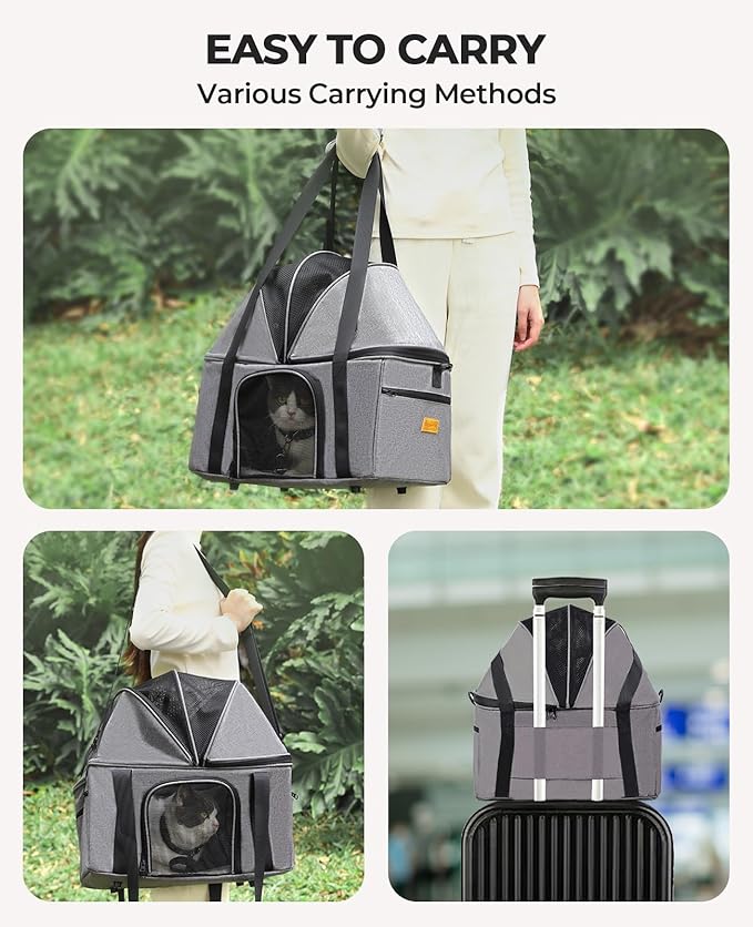 BurgeonNest Top-Expandable Large Cat Carrier, Soft Sided Cat Bag Carrier for Medium Large Pet 25 lbs, Upgrade Small Dog Car Seat, Collapsible Puppy Travel Bag with Semi-Open Mode Canopy