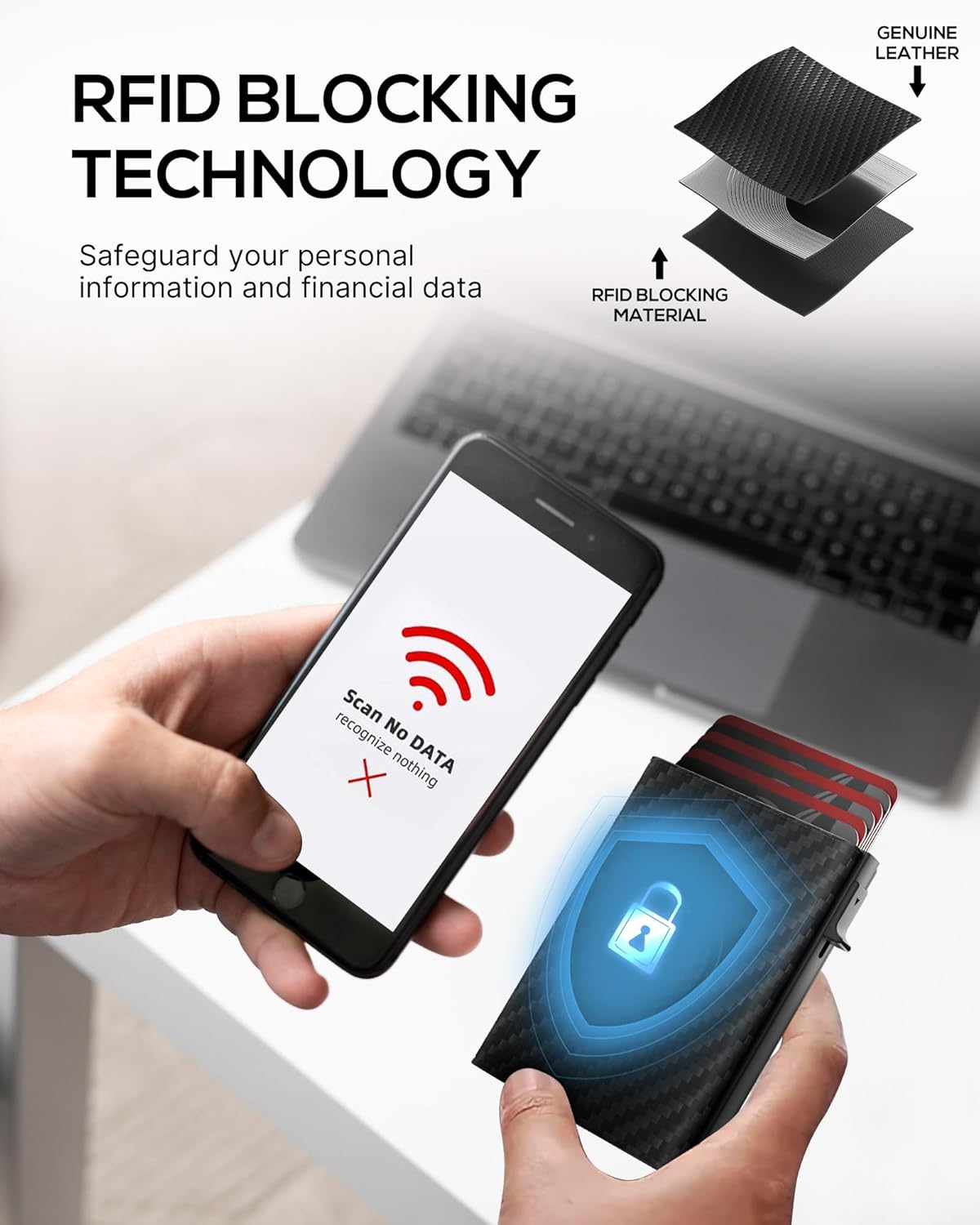 Mens Wallet Card Holder for AirTag: Smart Wallet Compatible with Apple Air Tag, Pop Up Card Case, Top Grain Leather, RFID Blocking, Slim, Minimalist, 9-14 Card Capacity | ID Window | Cash Slot