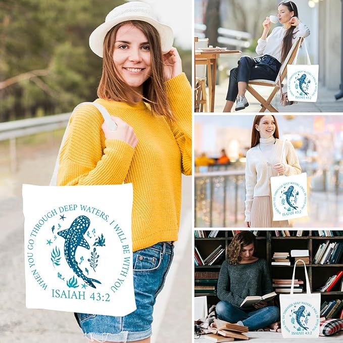 Floral Beach Whale Shark Gifts Jellyfish Christian Canvas Tote Bag for Work Totes for Women Christmas Bible