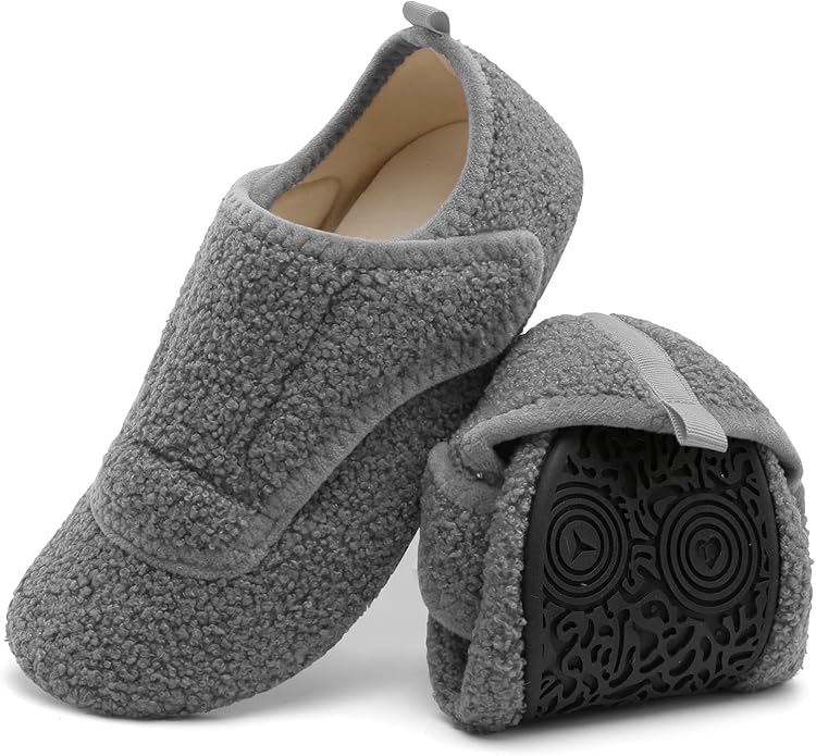 BARERUN Slippers for Women Men Wide House Diabetic Shoes for Women Men Warm Arthritis Edema Swollen Neuropathy Socks Slip on Adjustable Fuzzy Comfy Soft Womens Mens Bedroom Sliipers