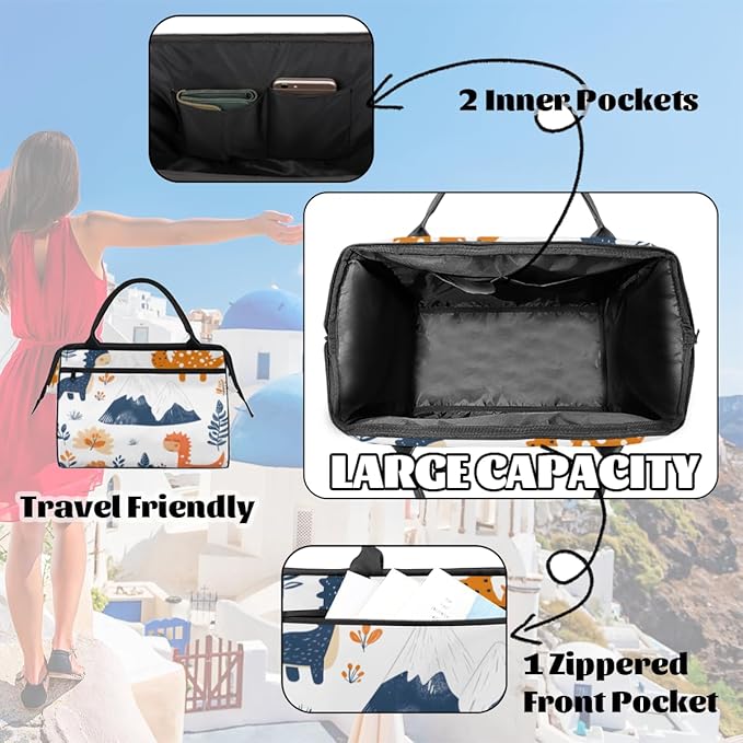 Cartoon Dino Overnight Weekender Bag for Women Men Travel Duffel Bags Waterproof Luggage Carry on Sports Yoga Gym Bag