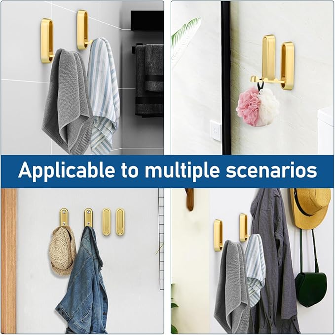 iplusmile 4 Pack Foldable Wall Hooks, Zinc Alloy Invisible Coat Hook for Hanging, Brushed Gold Retractable Towel Hanger, Space Saving Metal FoldingHooks for Backpack Purse Closet