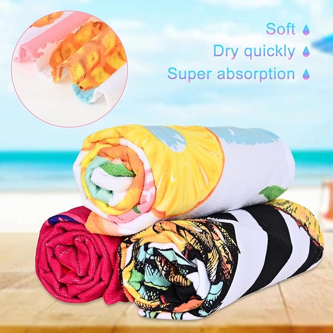 LIVILAN Pineapple Beach Towel, 30" x 60" Large & Lightweight, Soft Microfiber, Absorbent, Quick Dry, Sand Free, Ideal for Pool, Bath, Swim, Travel, Unique Yellow Pineapple Gifts