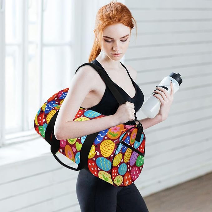 Sports Duffel Bag Easter Colorful Eggs Gym Bags for Women Men Round Travel Weekender Overnight Duffel Bag